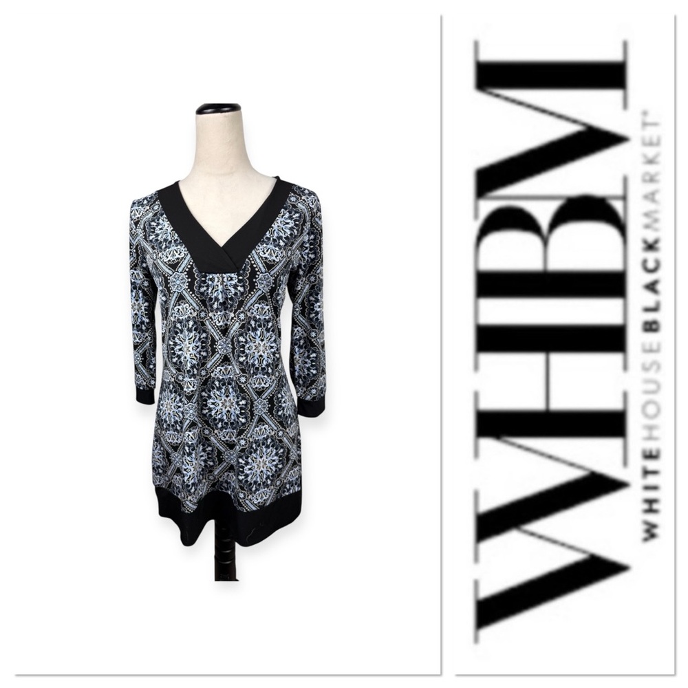 White House Black Market blue print long sleeve top size small
